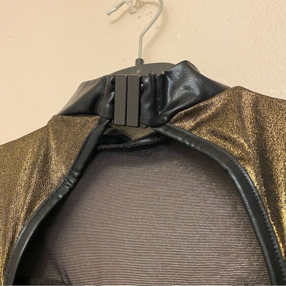 Dansco Dance Costume black gold unitard jumpsuit black mesh sequin Child LC - Picture 7 of 13